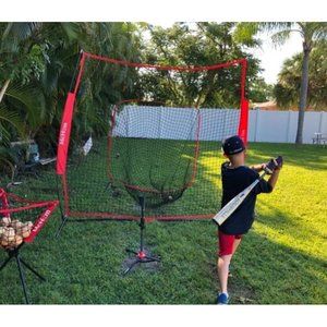 7' x 7' Baseball & Softball Practice Net Set with Travel Tee, Ball Caddy etc